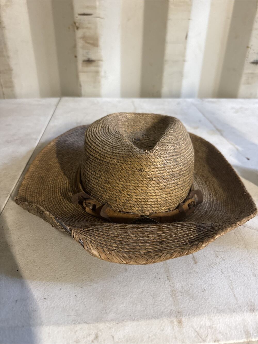 Rare Vintage Ladies Stetson Straw Western Hat Size M Leather Concho Band Fashion